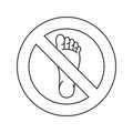 Forbidden sign with bare foot linear icon