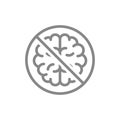 Forbidden sign with a brain line icon. Brain transplantation, amputation internal organ, transplant rejection symbol