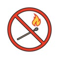 Forbidden sign with burning matchstick color icon