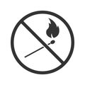 Forbidden sign with burning matchstick glyph icon