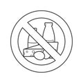 Forbidden sign with dairy linear icon