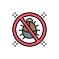 Forbidden sign with dust mites, anti allergic materials flat color line icon.