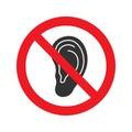 Forbidden sign with ear glyph icon
