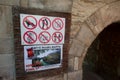 Forbidden sign at the entrance of the mosque in Mostar