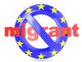 Forbidden sign with EU flag an migrant. Migrant crisis concept. 3D render Royalty Free Stock Photo