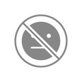 Forbidden sign with a expressionless emoji gray icon. No emotions, indifferent symbol