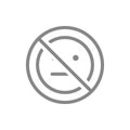 Forbidden sign with a expressionless emoji line icon. No emotions, indifferent symbol