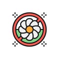 Forbidden sign with flowers, pollen allergy flat color line icon.