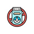 Forbidden sign with milk packaging, lactose allergy flat color line icon.