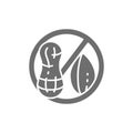 Forbidden sign with peanut, groundnut free, nut allergy grey icon.