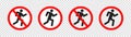 Forbidden sign of pedestrian walk. Outline icons of restricted access or entry. Sign of prohibited people traffic isolated on Royalty Free Stock Photo