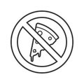 Forbidden sign with pizza slice linear icon