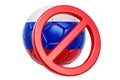 Forbidden sign with Russian soccer ball, boycott concept. 3D rendering