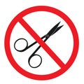Forbidden sign with scissors glyph icon.