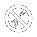 Forbidden sign with scissors linear icon