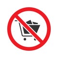 Forbidden sign with shopping cart glyph icon