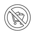 Forbidden sign with shopping cart linear icon