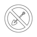 Forbidden sign with shovel linear icon