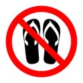 Forbidden sign with slippers glyph icon. No sandals, thongs or open toed footwear.