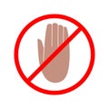 Forbidden sign with stop hand glyph icon. No entry prohibition. Do not touch Royalty Free Stock Photo