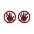 Forbidden sign stop palm hand icon. No entry prohibition. Do not touch. Silhouette symbol. space. Vector isolated illustration. Royalty Free Stock Photo