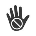 Forbidden sign stop palm hand icon. No entry prohibition. Do not touch. Silhouette symbol. space. Vector isolated illustration.