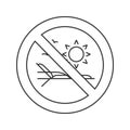 Forbidden sign with sun lounger linear icon