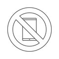 Forbidden sign with tablet computer linear icon