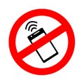 Forbidden sign to use NFc technology in a smartphone with waves of non-cash Near field communication payment. Icon