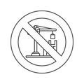 Forbidden sign with tower crane linear icon