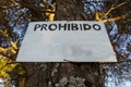 Forbidden sign on tree Royalty Free Stock Photo