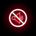 Forbidden sound icon in red neon style. Can be used for web, logo, mobile app, UI, UX