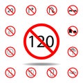 Forbidden speed 120 icon on white background. set can be used for web, logo, mobile app, UI, UX Royalty Free Stock Photo