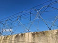 Forbidden territory, guarded object. Metal barbed on the fence Royalty Free Stock Photo