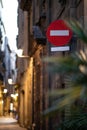Forbidden to circulate or drive sign on an alley in old town urban area from Barcelona