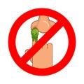 Forbidden to pick nose. Ban booger. Red prohibition sign. Strike