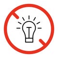 Forbidden to turn on light bulb, ban light lamp sign. Prohibited lamp symbol. Restriction light. Darkness icon. Vector