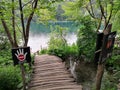 Forbidden to walk along this wooden walkway in the Plitvice Lakes Royalty Free Stock Photo