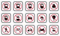 Forbidden Vehicle Car, Train, Bicycle, Trolley, Shuttle Bus, Tram, Bike, Motorcycle Silhouette Icon Set. Prohibited Road