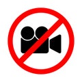 Forbidden video filming icon. Vector illustration of a collection of prohibition signs