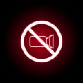 Forbidden video icon in red neon style. Can be used for web, logo, mobile app, UI, UX