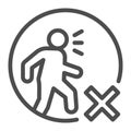 Forbidding sick people to go out line icon, social distancing concept, do not walk prohibition sign on white background Royalty Free Stock Photo