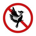 Forbidding vector sign with a flying bird. Hunting is prohibited. Do not catch or feed wild birds. Hunting in ban. Prohibition Royalty Free Stock Photo