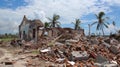 The force of the cyclones winds is evident in the twisted wreckage of a once sy building now reduced to rubble