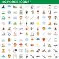 100 force icons set, cartoon style Royalty Free Stock Photo