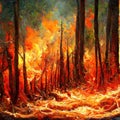 Force of nature, fire in forest, ai generated image