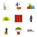 Forced immigration icons set, flat style