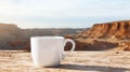 Forced Perspective: White Coffee Cup With Desert View