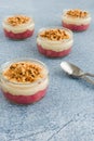 Forced Rhubarb and Custard Dessert with Crumbs in Glass Ramekins Royalty Free Stock Photo