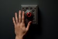 Forceful Hand pushes the button. Generate ai Royalty Free Stock Photo